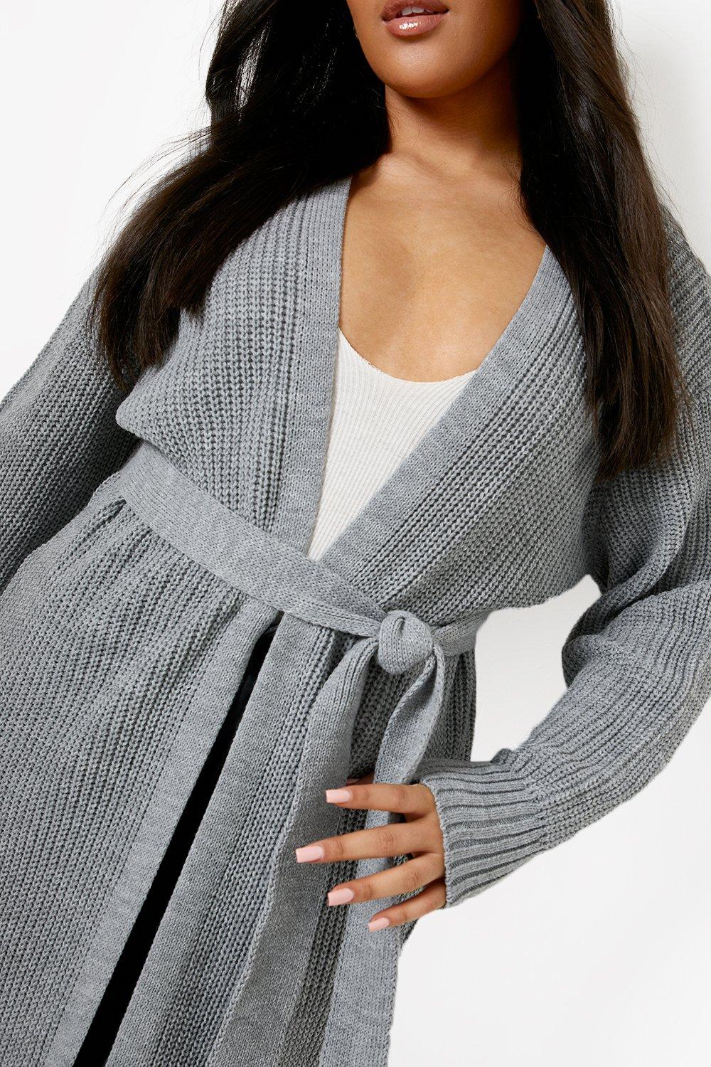 Plus Knitted Tie Belt Maxi Cardigan boohoo